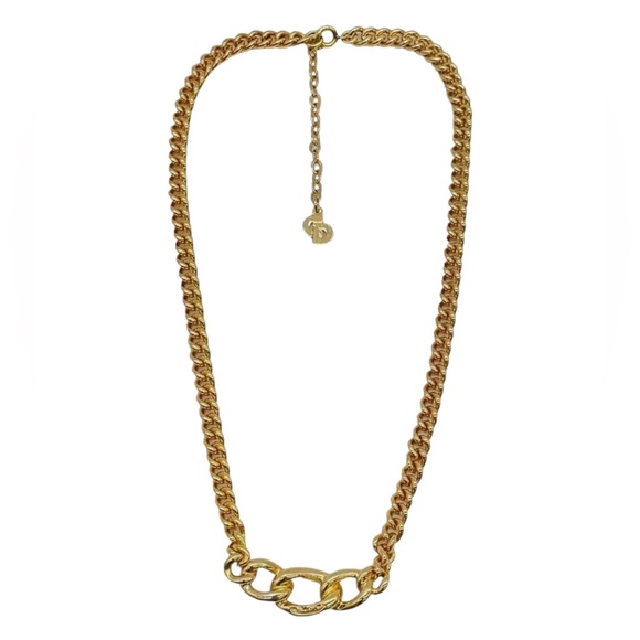 Vintage Christian Dior Gold Chain Pavé Link Necklace CD Charm - Picture 2 of 6